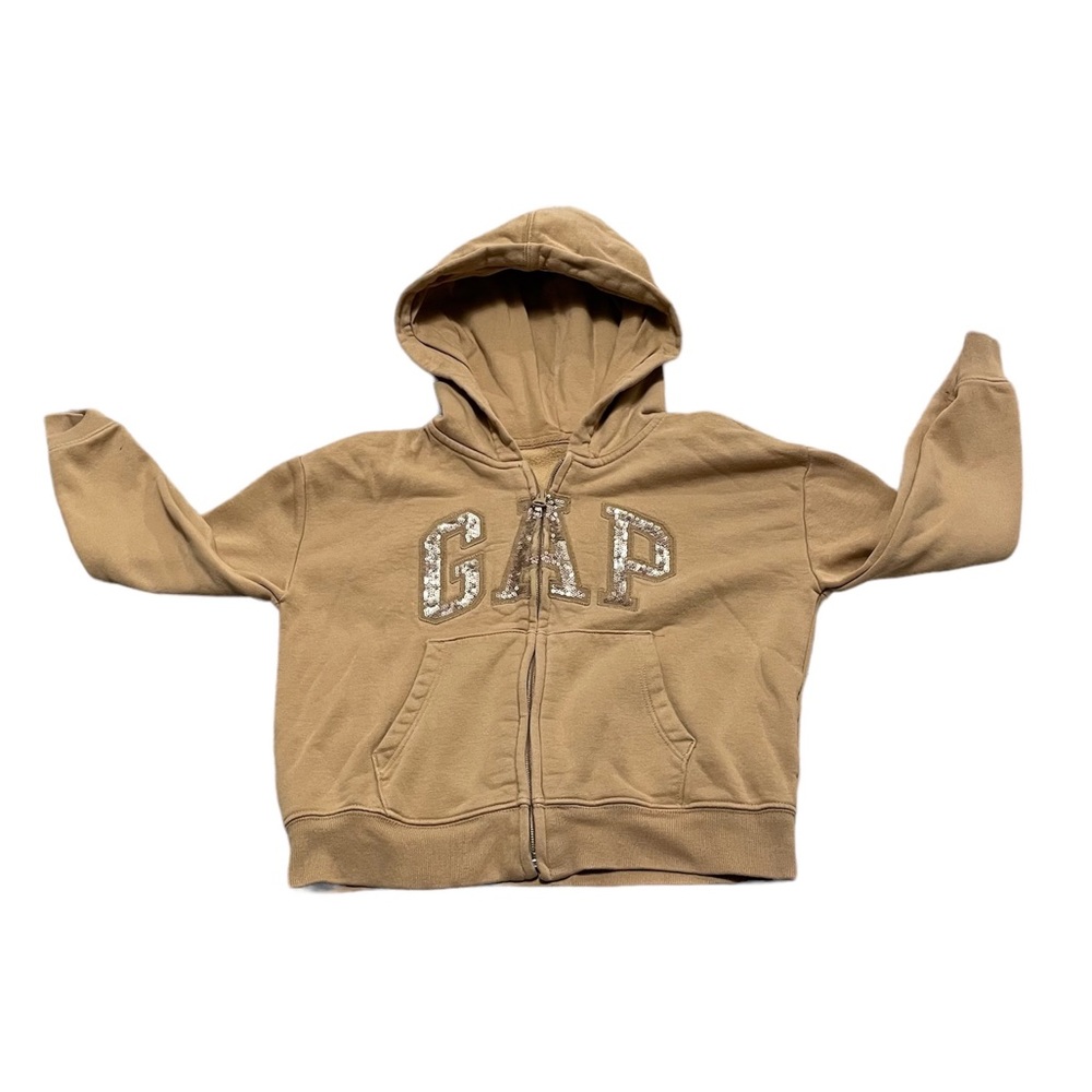 Gap kids logo zip up hoodie, deer field brown color Sz M (8)